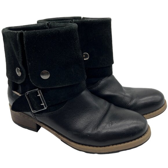 Clarks Black Leather Cuff Biker Booties Size 7.5M - Picture 1 of 8